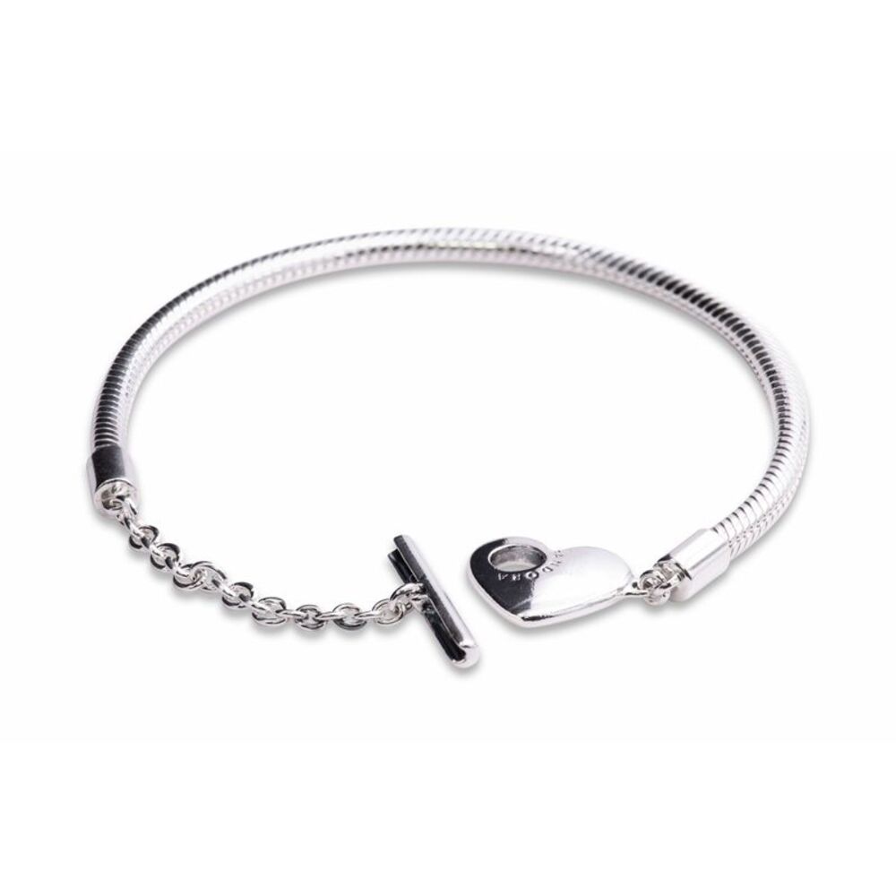 Pandora Moments Heart T-Bar Snake Chain Bracelet -